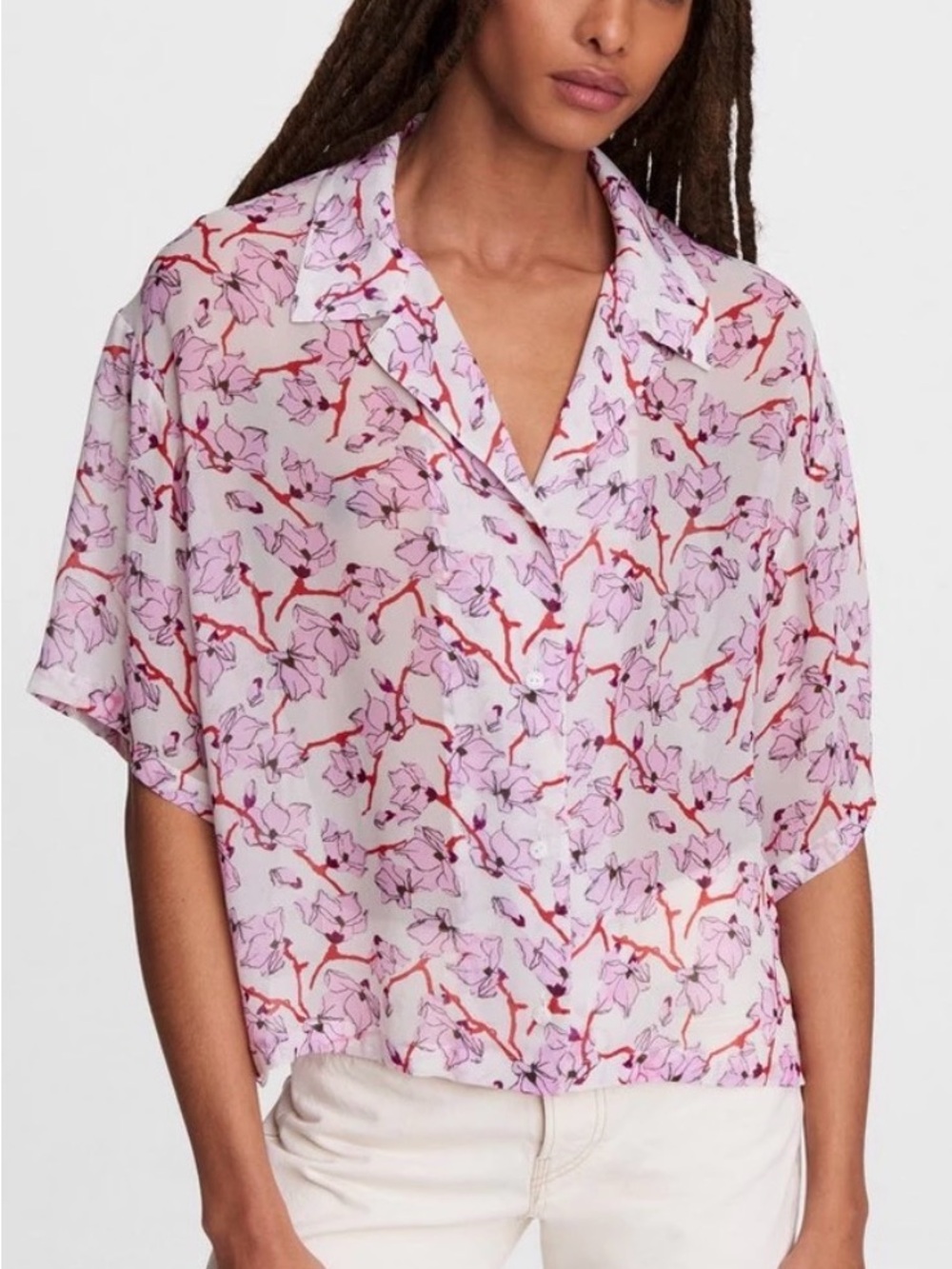 RAG & BONE Reed Floral Short Sleeve Shirt  Women Size XSmall NEW